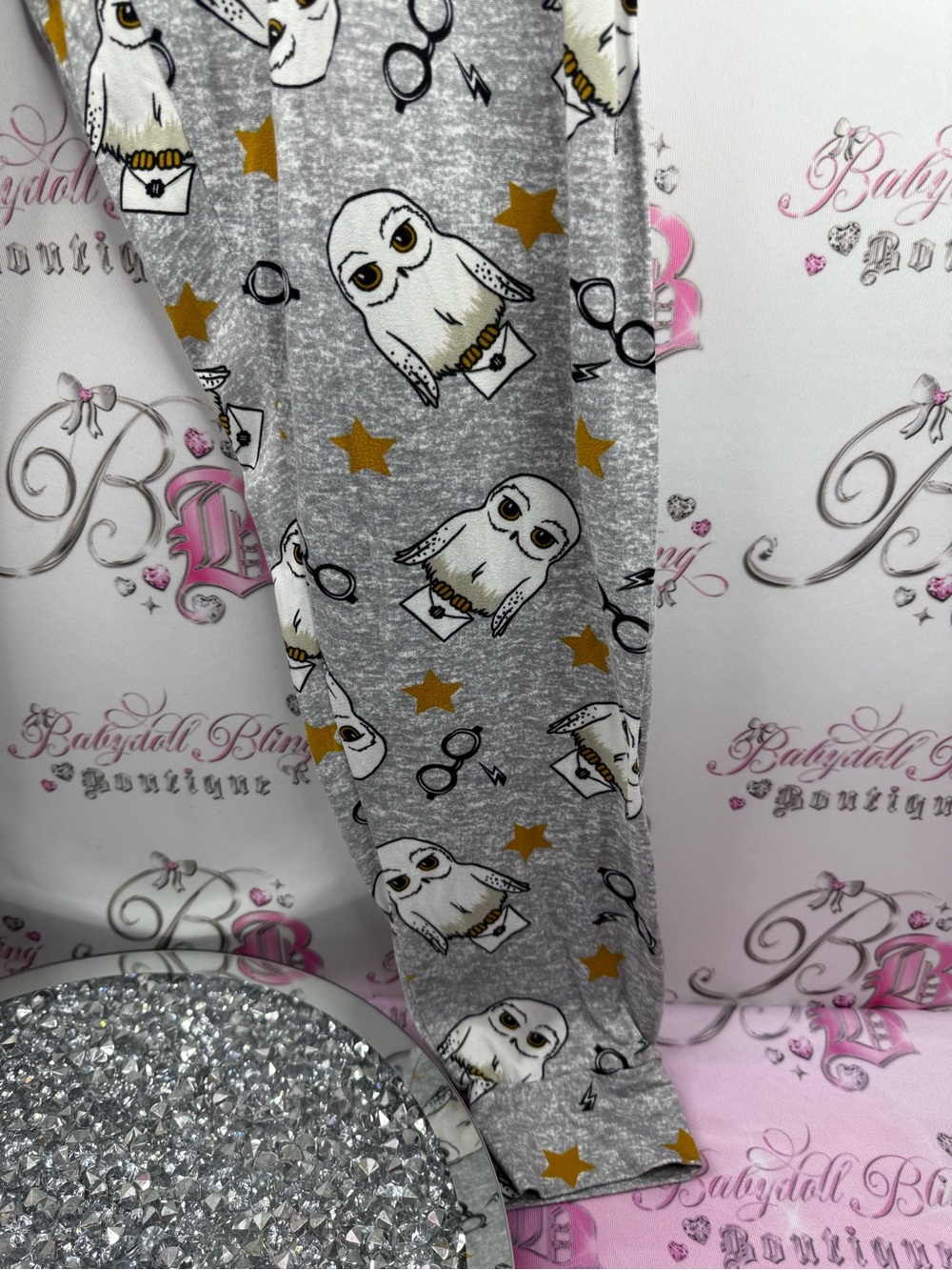 Harry Potter pants joggers pj stretchy soft Gray Owl Print Jogger Sweatpants - Picture 7 of 16